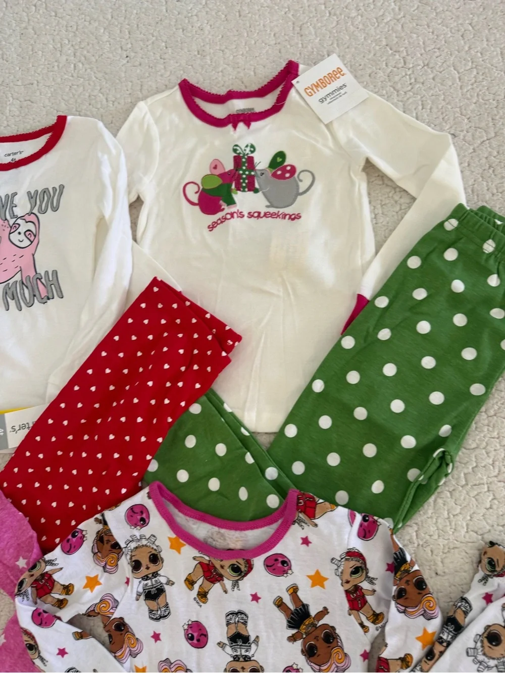 New girls Carter’s Gymboree L.O.L. Sz 4 Pink, White & Red Kids Pajama Set Bundle